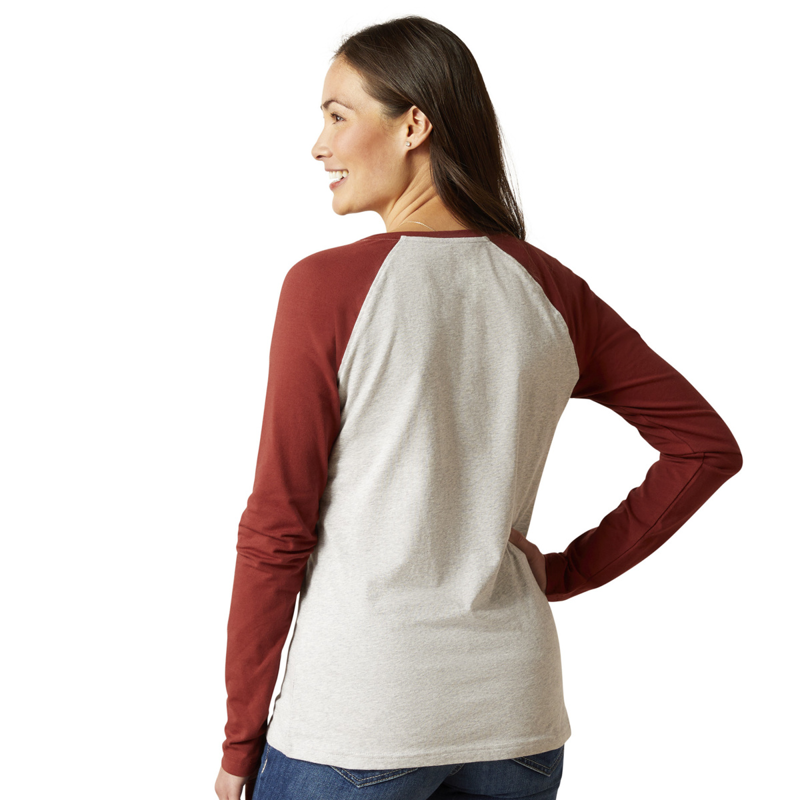 Ariat Women's Stirrup Leather T-Shirt - Heather Grey/Fired Brick-1