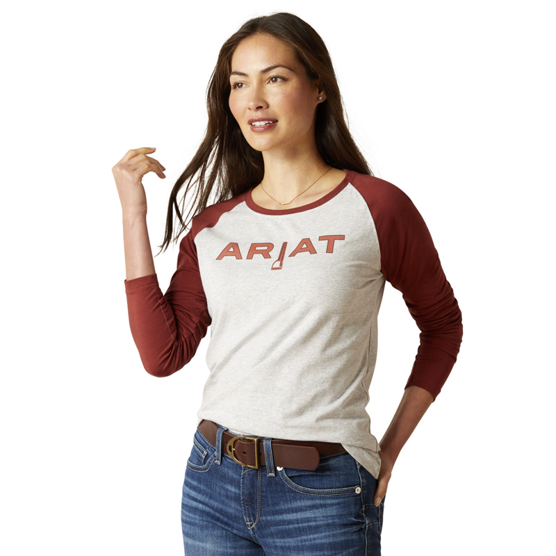 Ariat Women's Stirrup Leather T-Shirt - Heather Grey/Fired Brick