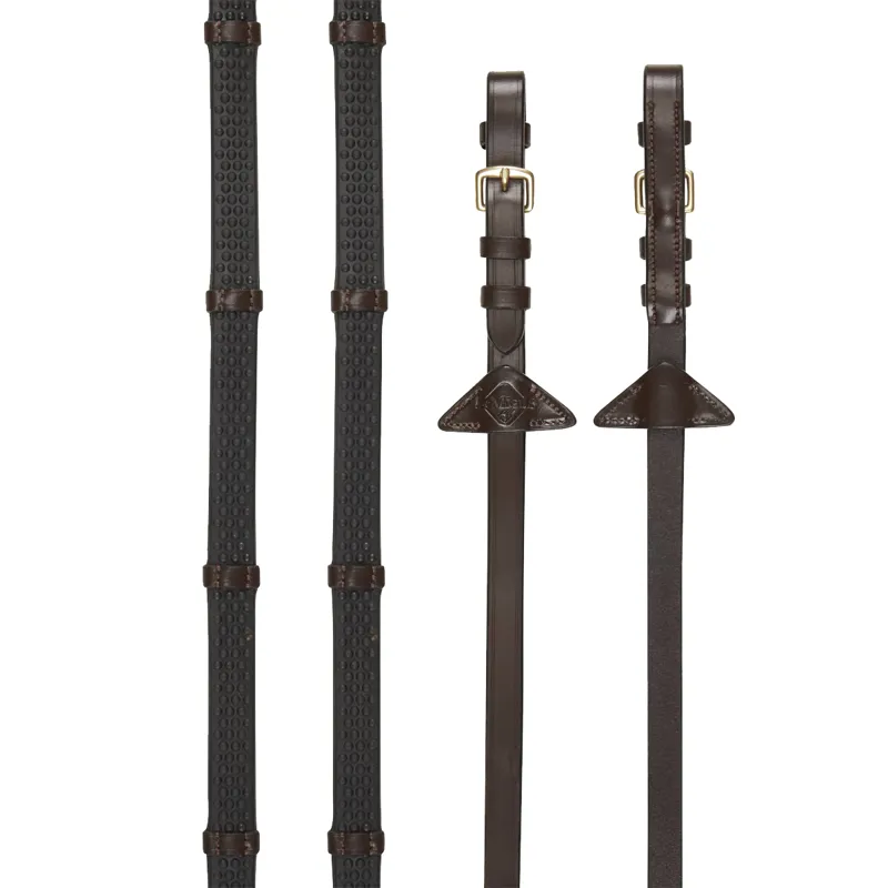 LeMieux Soft Rubber Reins with Stoppers - Havana/Brass