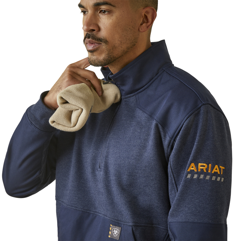 Ariat Rebar Workman Duracanvas 1/4 Zip Sweatshirt - Navy Heather/Navy-3