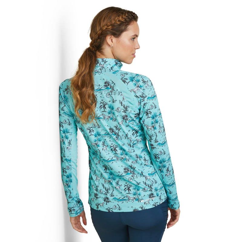Ariat Women's Sunstopper 2.0 1/4 Zip Baselayer - Pool Blue Oasis Print-1