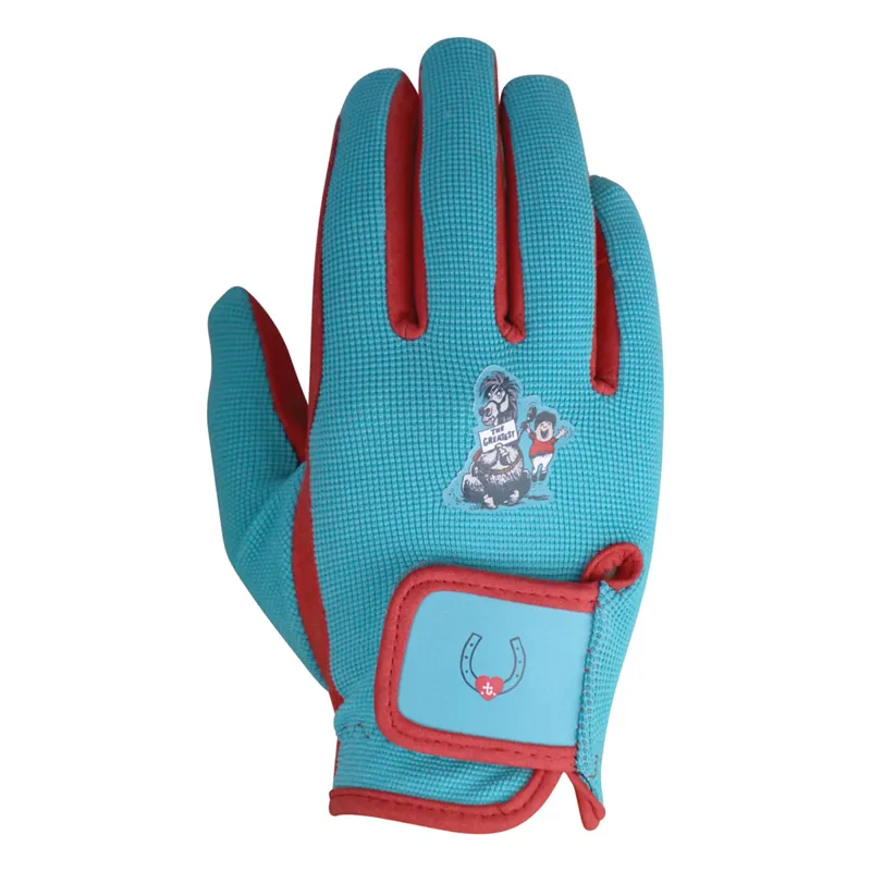 Hy Equestrian Kids Thelwell Collection The Greatest Riding Gloves - Turquoise/Red