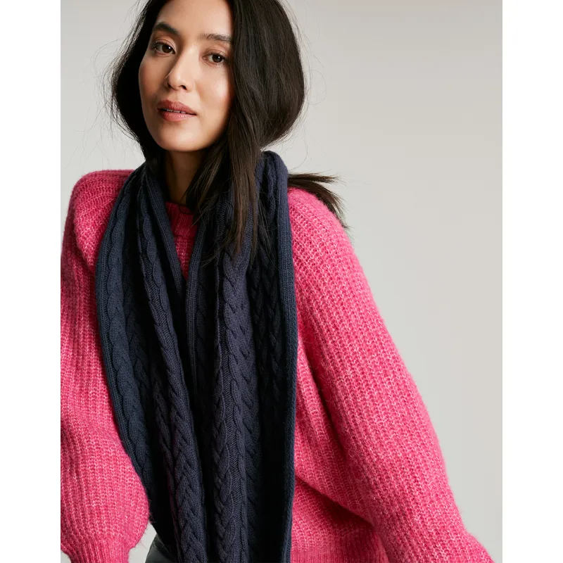 Joules Elena Cable Knit Scarf - French Navy-2
