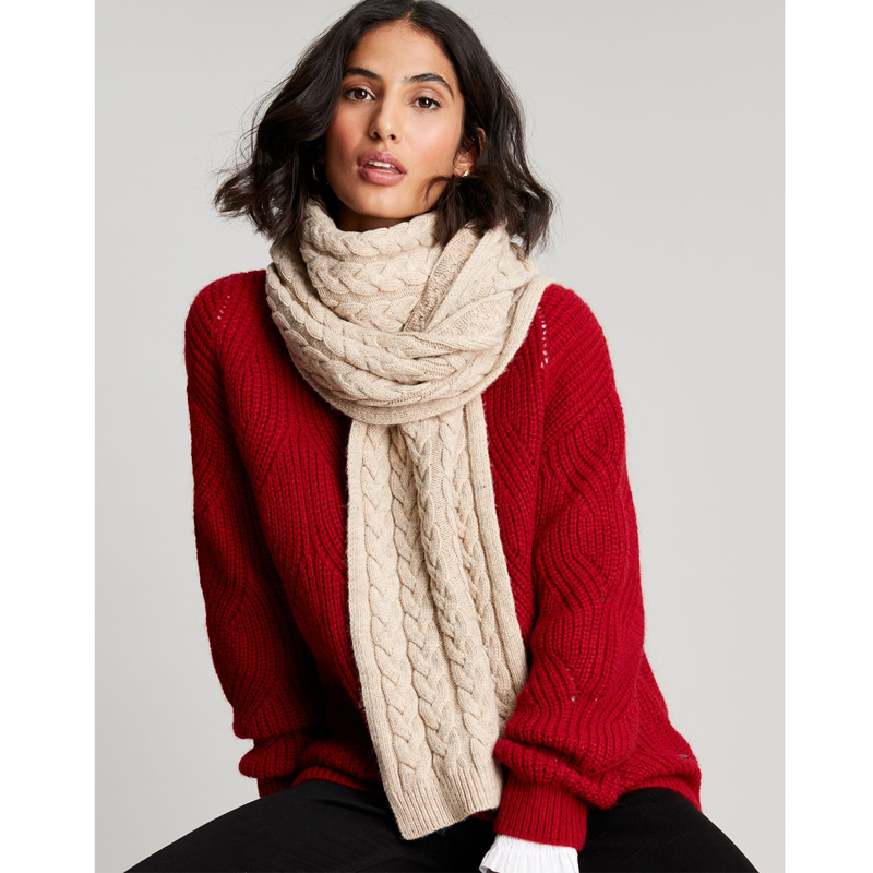 Joules Elena Cable Knit Scarf - Oat-2