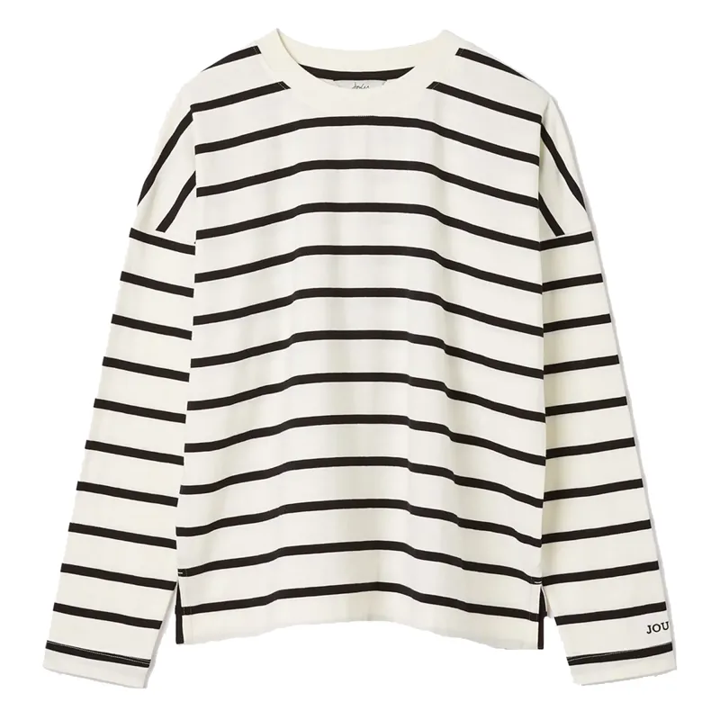 Joules Ellie Ladies Long Sleeve Dropped Shoulder Top - Black Cream Stripe