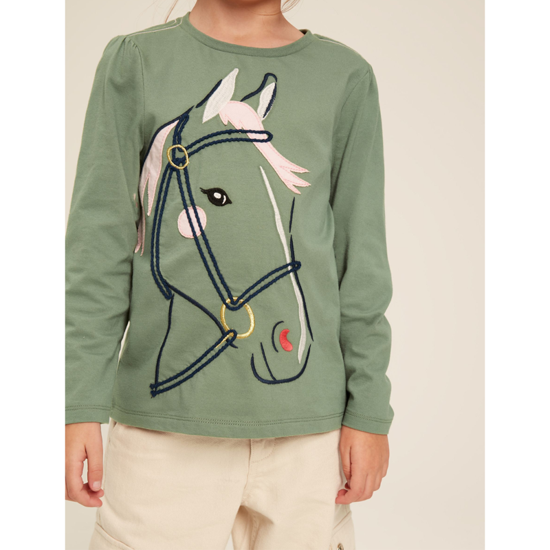 Joules Ava Children's Embroidered Horse Top - Laurel-3