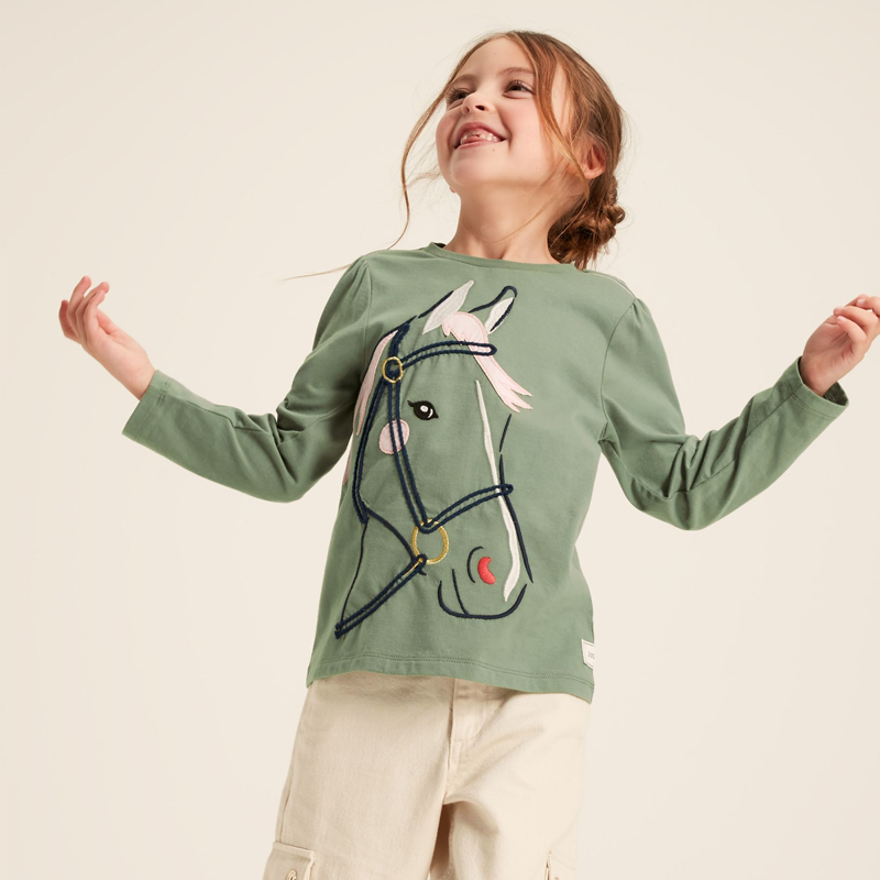 Joules Ava Children's Embroidered Horse Top - Laurel-2