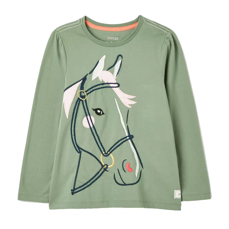 Joules Ava Children's Embroidered Horse Top - Laurel