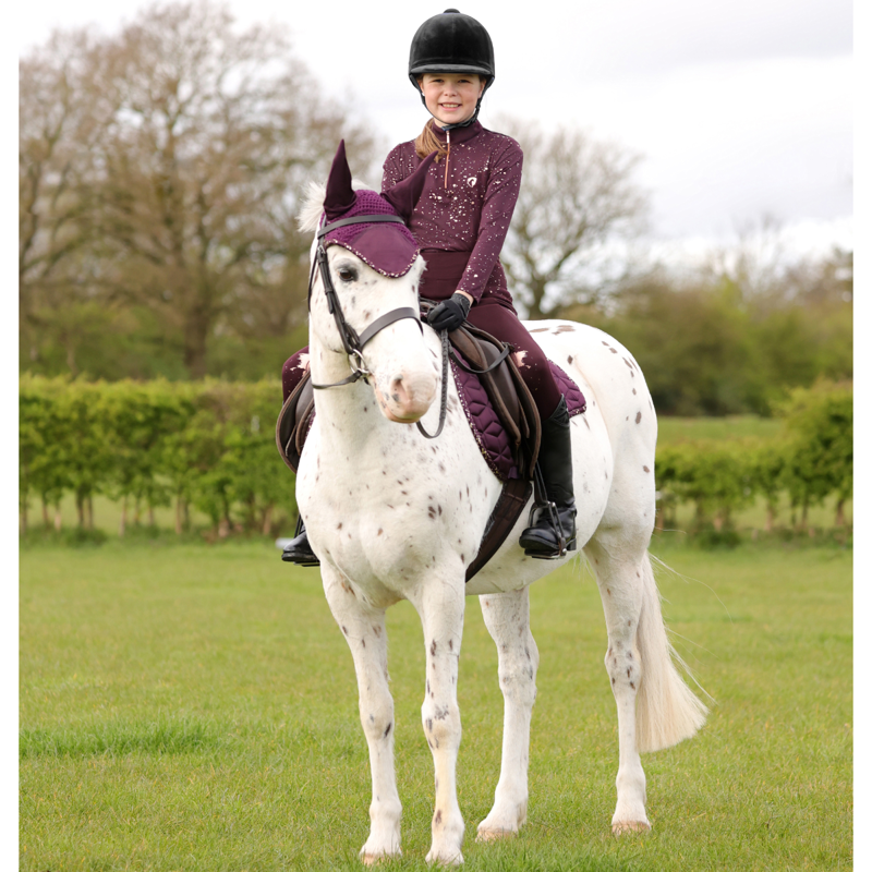 Hy Equestrian Young Rider Enchanted Collection Riding Tights - Plum/Rose Gold-4