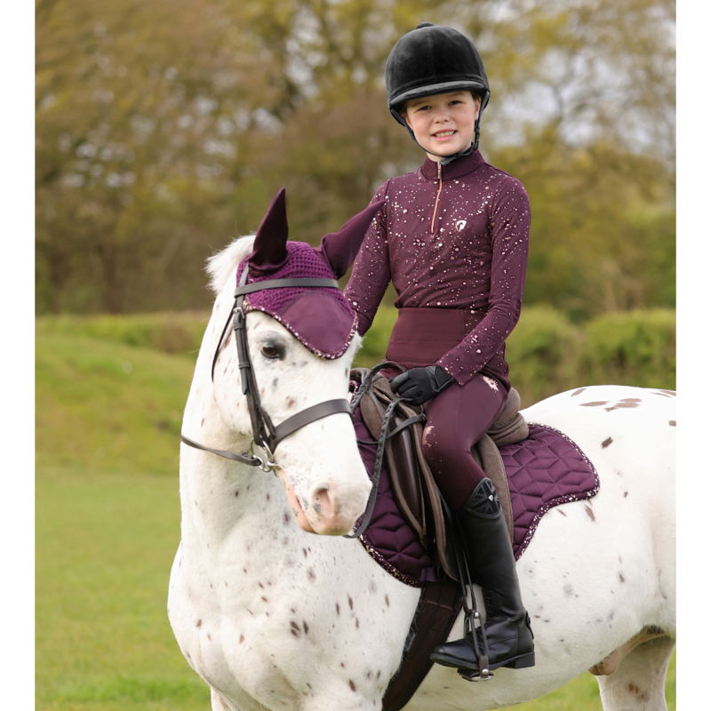 Hy Equestrian Young Rider Enchanted Collection Riding Tights - Plum/Rose Gold-7