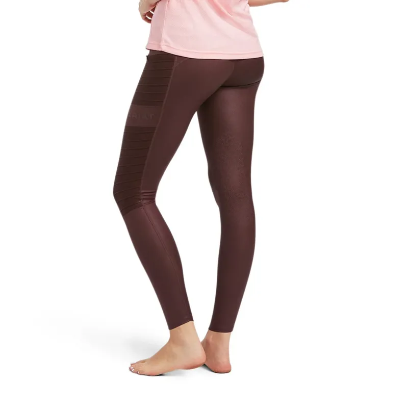 Ariat Women's Eos Moto Knee Patch Tights - Deep Mahogany Hide Emboss -1