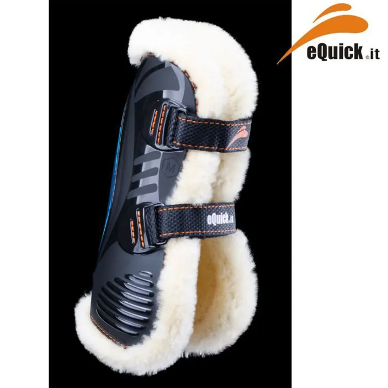 eQuick E Shock Front Lamb Wool Velcro Tendon Boot - Black-1