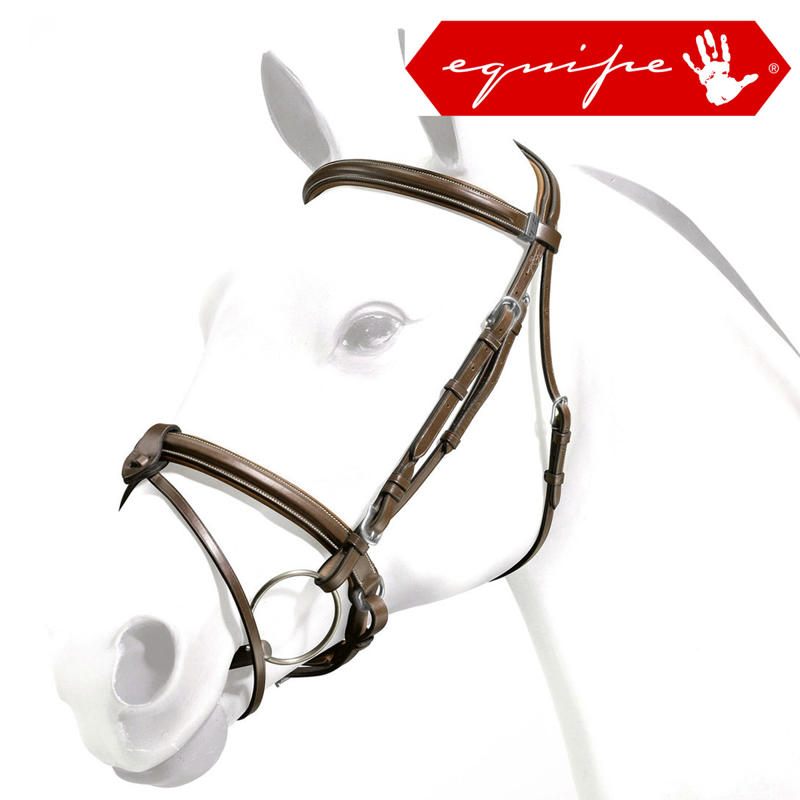 Equipe Emporio Padded Bridle With Crank Nose Band and Detachable Flash - Brown/Silver