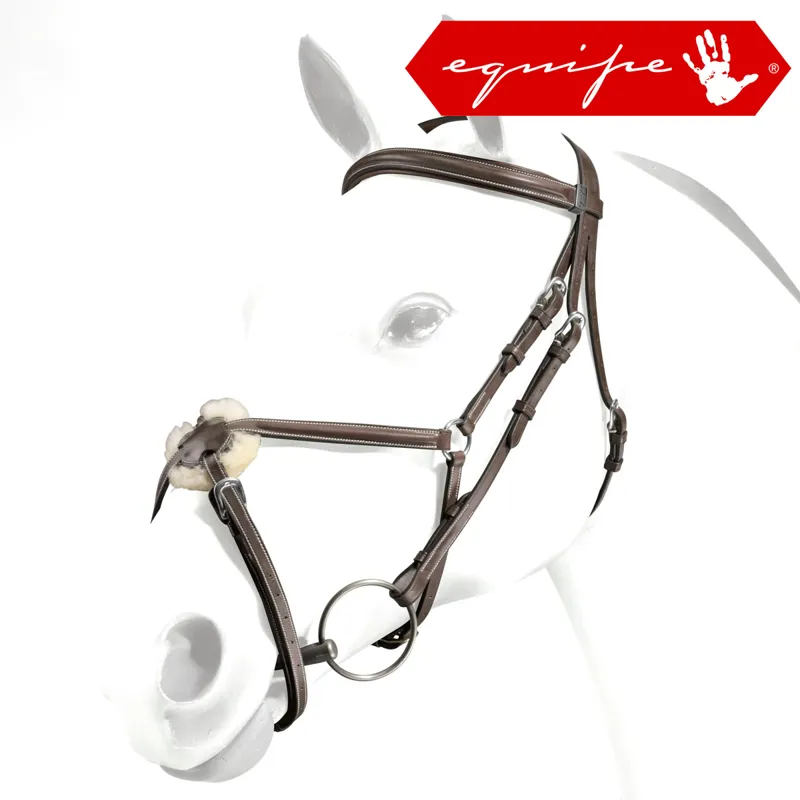 Equipe Grackle Leather Bridle - Red/Brown/Silver