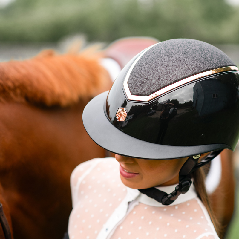 EQX by Charles Owen Kylo Sparkly Wide Peak Riding Hat with MIPS - Black Gloss/Rose Gold-3