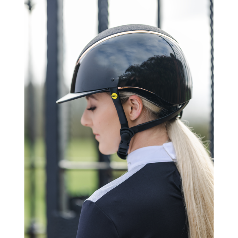 EQX by Charles Owen Kylo Sparkly Wide Peak Riding Hat with MIPS - Black Gloss/Rose Gold-4