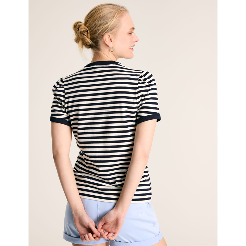Joules Erin Ladies Short Sleeve T-Shirt - Navy Cream Stripe-2