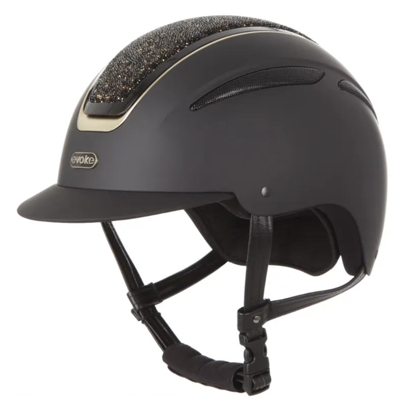 Evoke Callisto Classic Peak Riding Hat Black/Gold Crystal