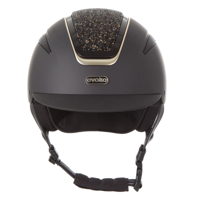 Evoke Callisto Classic Peak Riding Hat - Black/Gold Crystal-3
