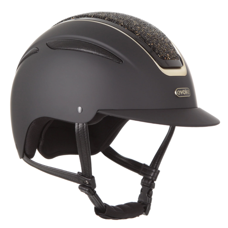 Evoke Callisto Classic Peak Riding Hat - Black/Gold Crystal-1