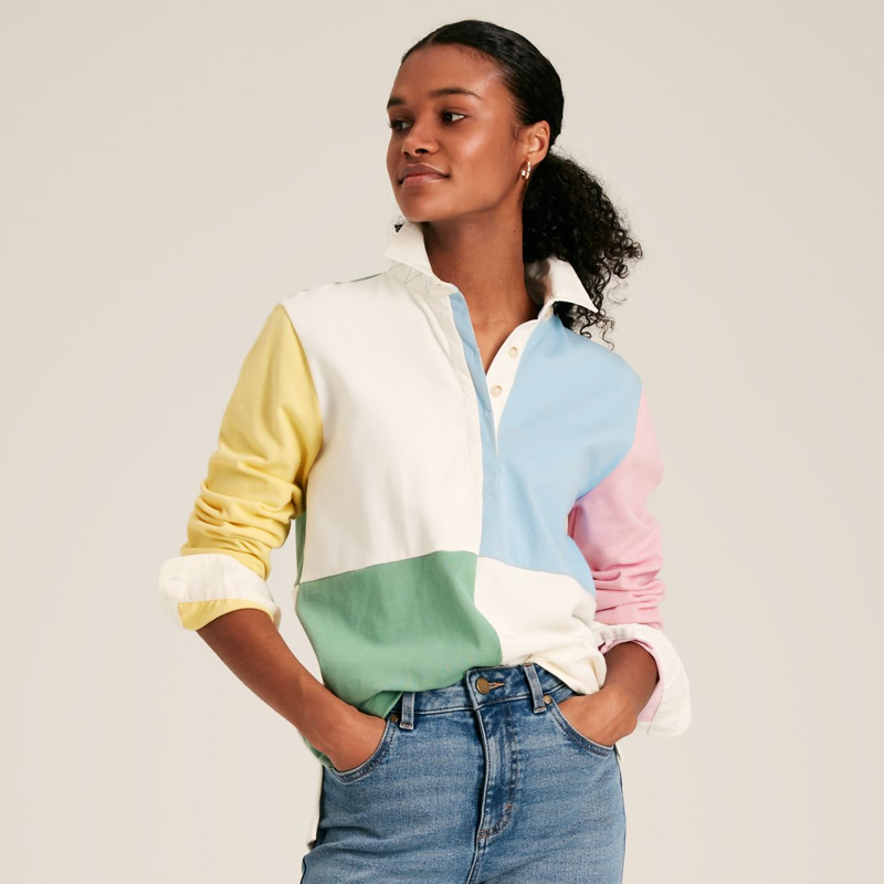 Joules Falmouth Ladies Rugby Shirt - Cream Multi-1