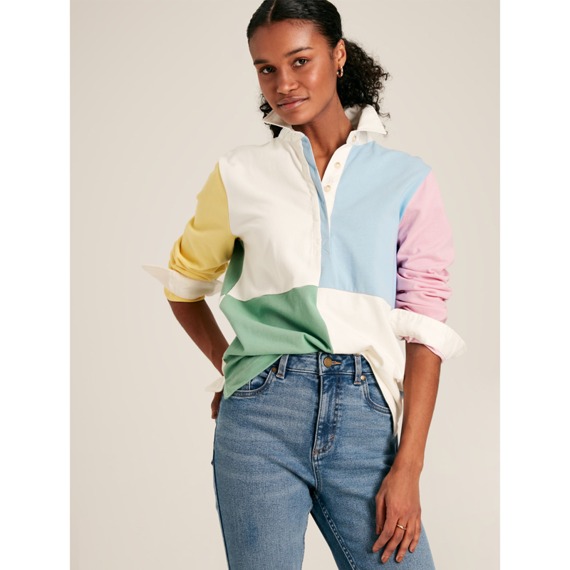 Joules Falmouth Ladies Rugby Shirt - Cream Multi-2