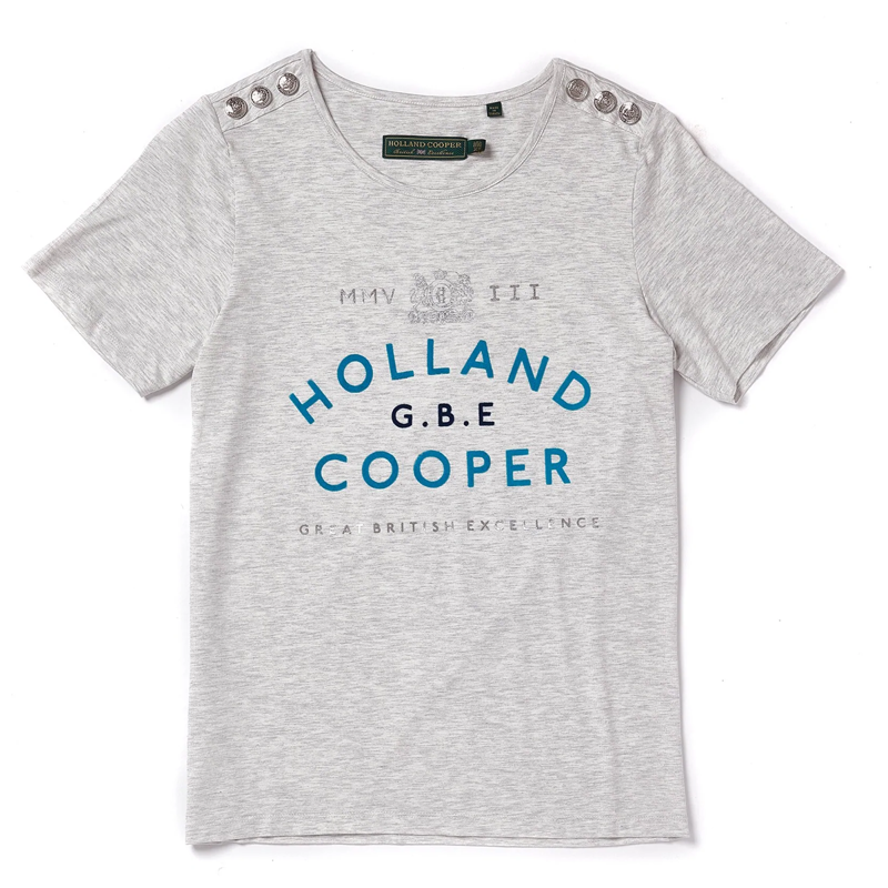 Holland Cooper GBE Flock Logo Tee - Ice Marl Teal-4