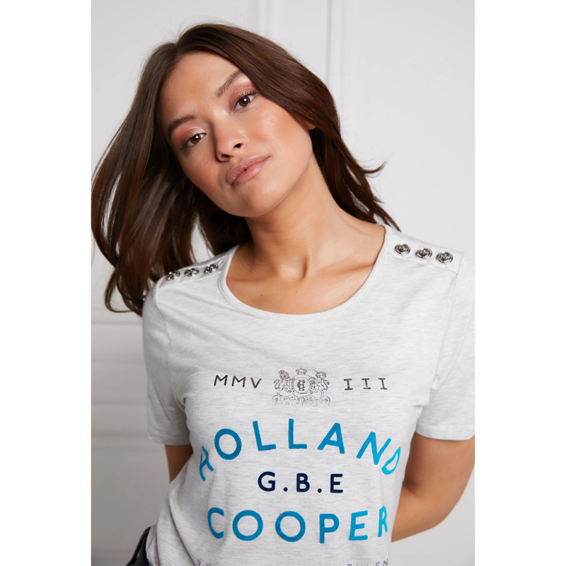 Holland Cooper GBE Flock Logo Tee - Ice Marl Teal-2
