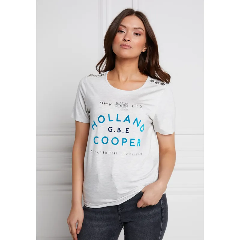 Holland Cooper GBE Flock Logo Tee - Ice Marl Teal