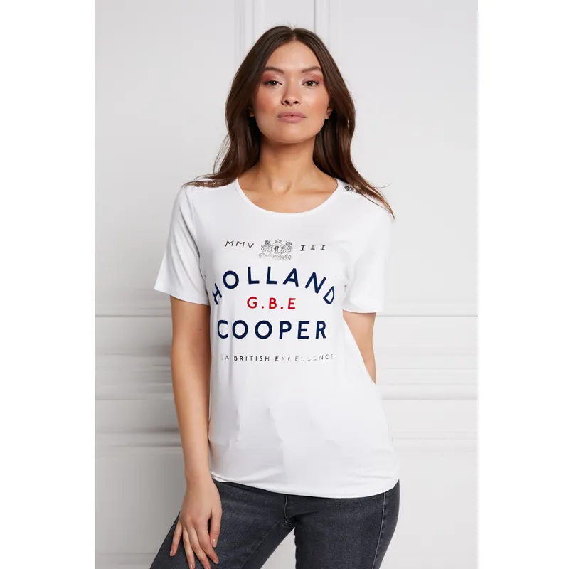 Holland Cooper GBE Flock Logo Tee - Optic White Navy
