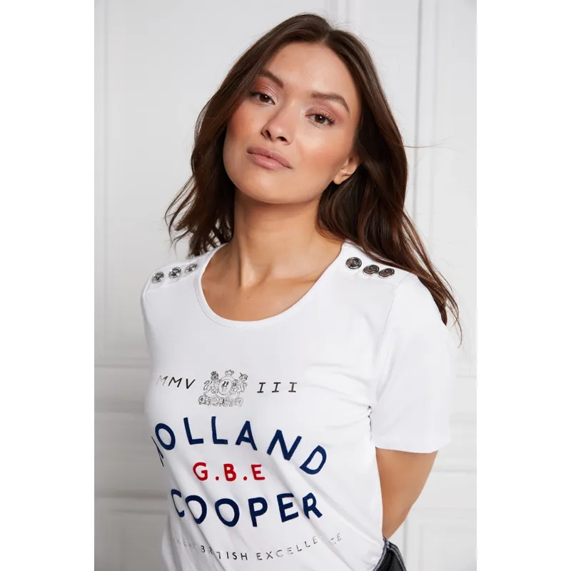 Holland Cooper GBE Flock Logo Tee - Optic White Navy-3