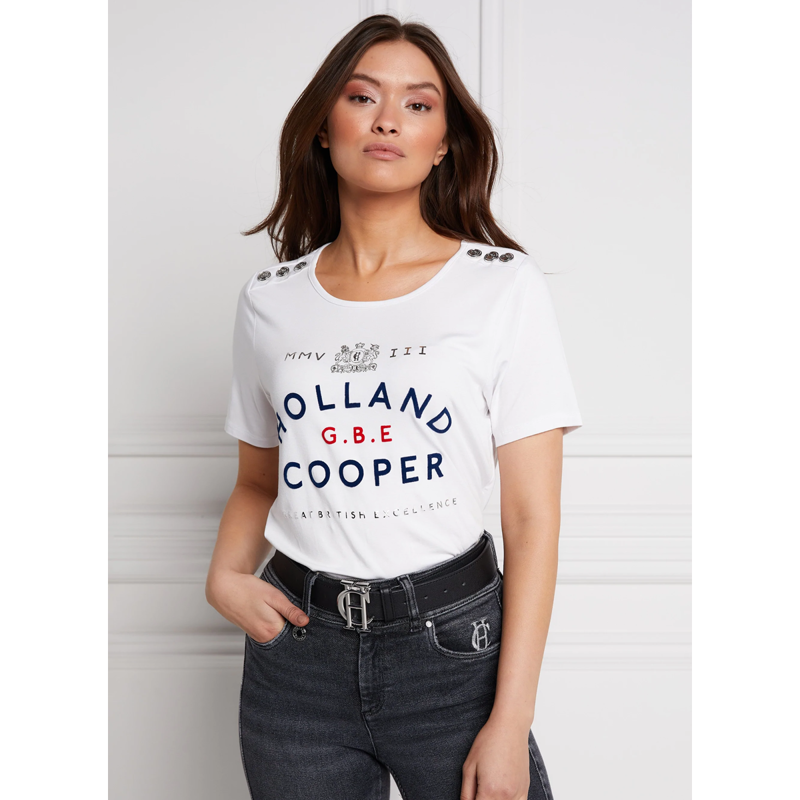 Holland Cooper GBE Flock Logo Tee - Optic White Navy-1