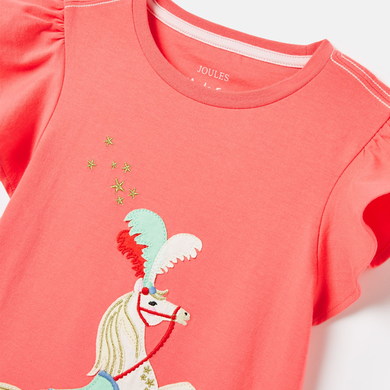 Joules Girls' Flutter Astra Short Sleeve Artwork T-Shirt - Coral Pink-2