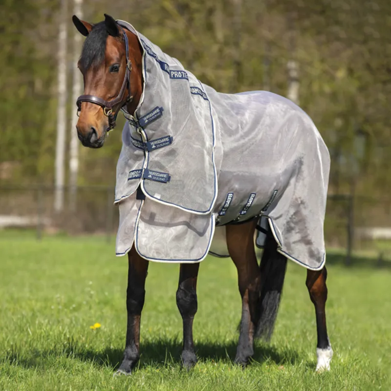 Horseware Rambo Protector Fly Hood/Neck Cover - Oatmeal/Navy/White/Beige