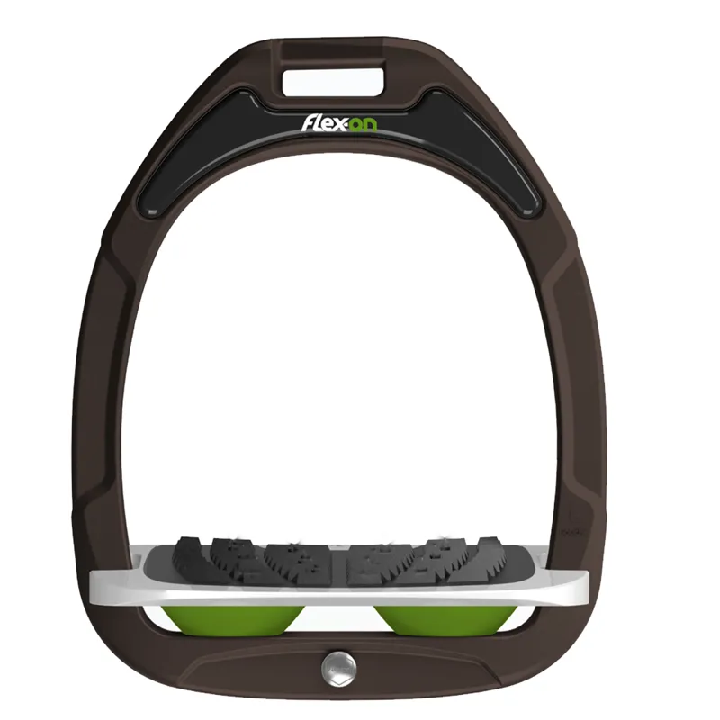 Flex-On Green Composite Stirrup - Inclined Grip - Brown/Light Grey/Green
