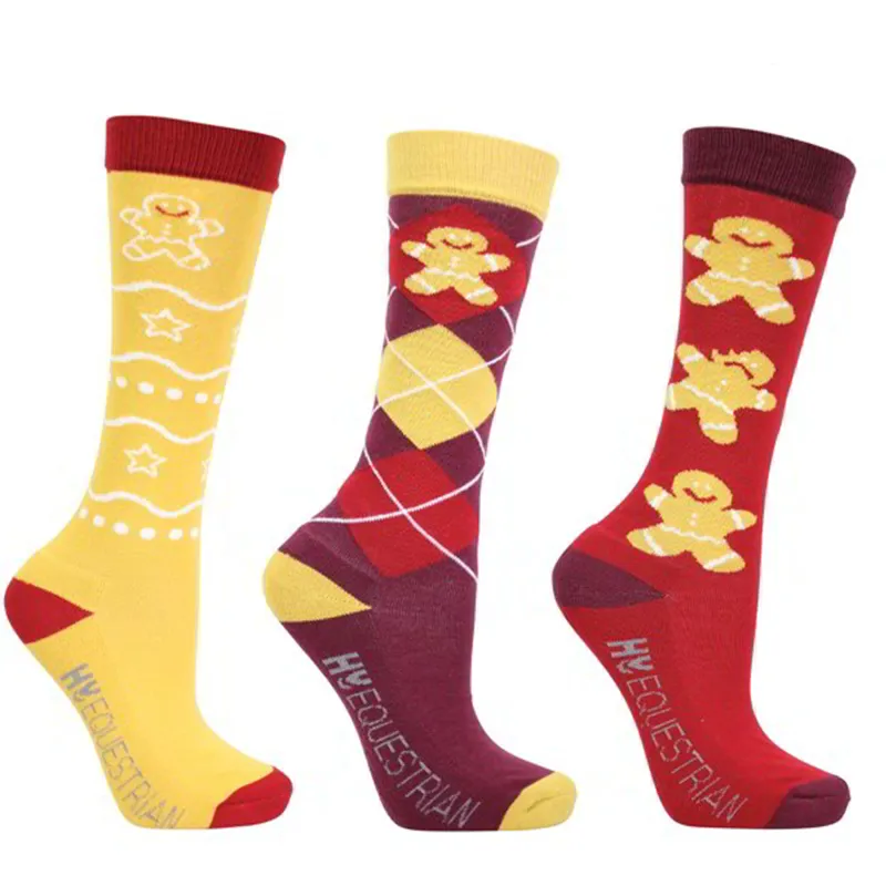 Hy Equestrian Gingerbread Man Mizs Socks 3 Pack - UK C12-4 - Euro 30-37