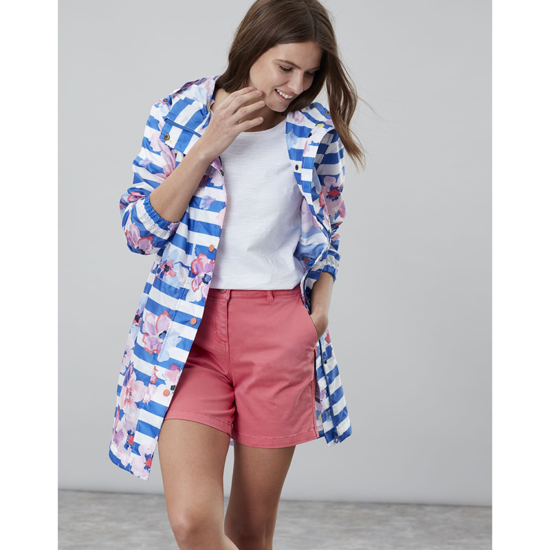 Joules Golightly Ladies Waterproof Packaway Jacket - Blue Stripe Floral-1