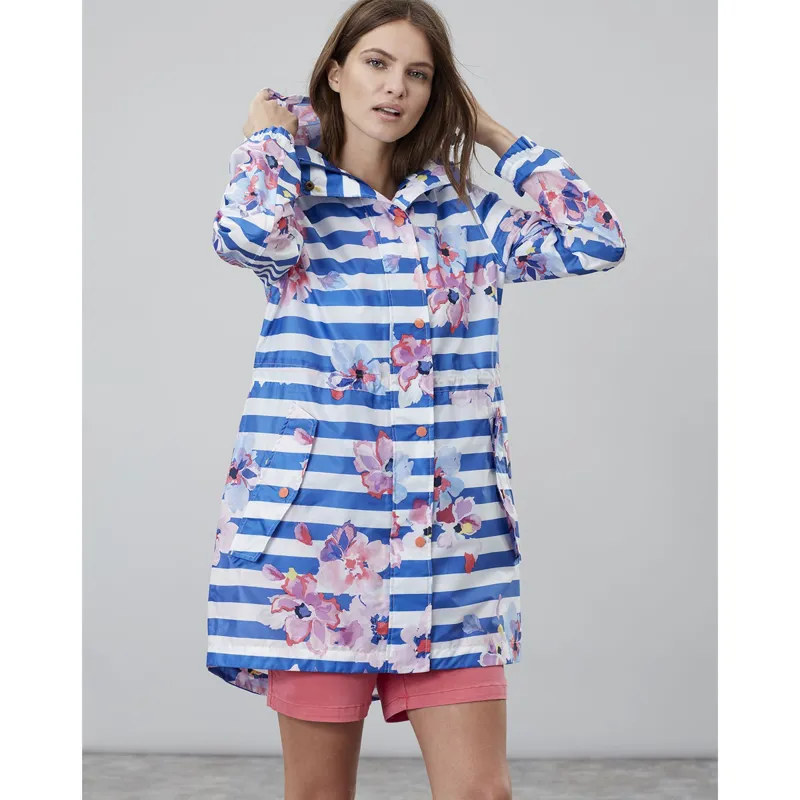 Joules Golightly Ladies Waterproof Packaway Jacket - Blue Stripe Floral