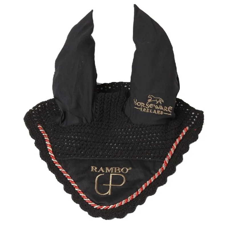 Horseware Rambo Grand Prix Ear Net - Black/Tan/Orange - Pony/Cob
