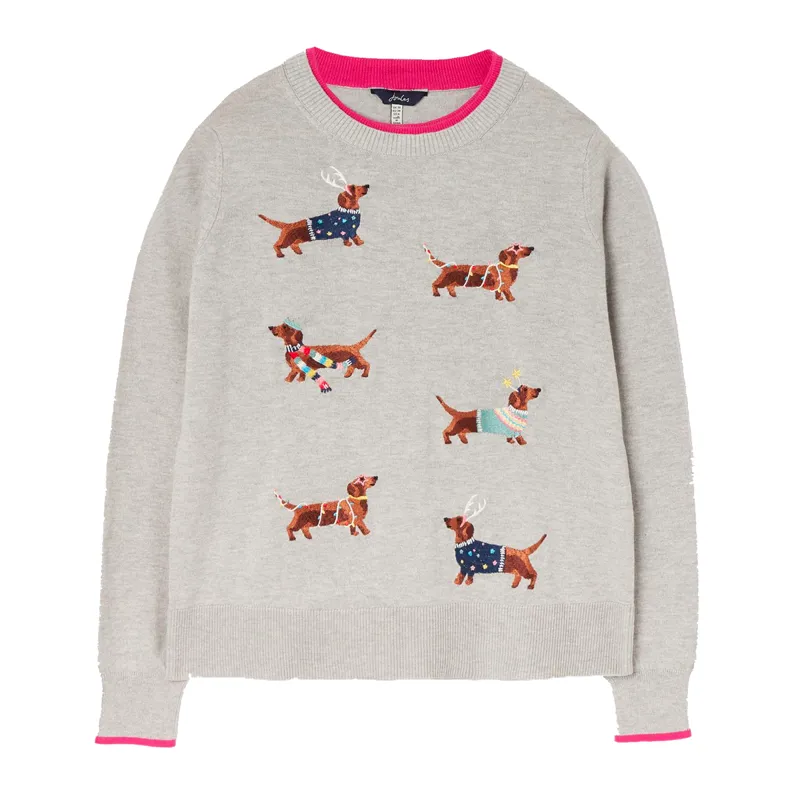 Joules Mariella Festive Intarsia Jumper - Grey Dog