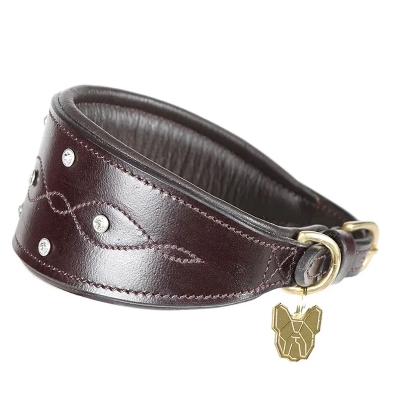 Digby and Fox Diamante Greyhound Collar - Brown 