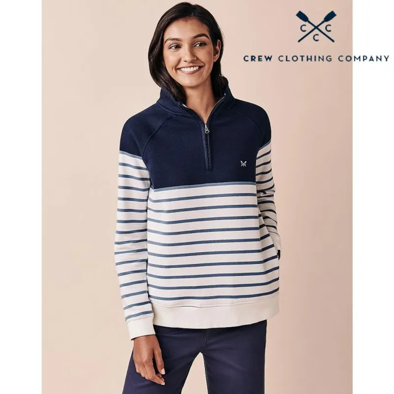 Crew Clothing Ladies Half Zip Sweat - White Blue-1