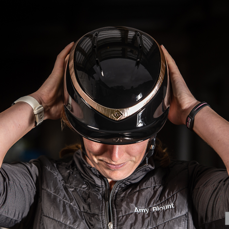 Charles Owen Halo Gloss Riding Hat - Black/Rose Gold-1