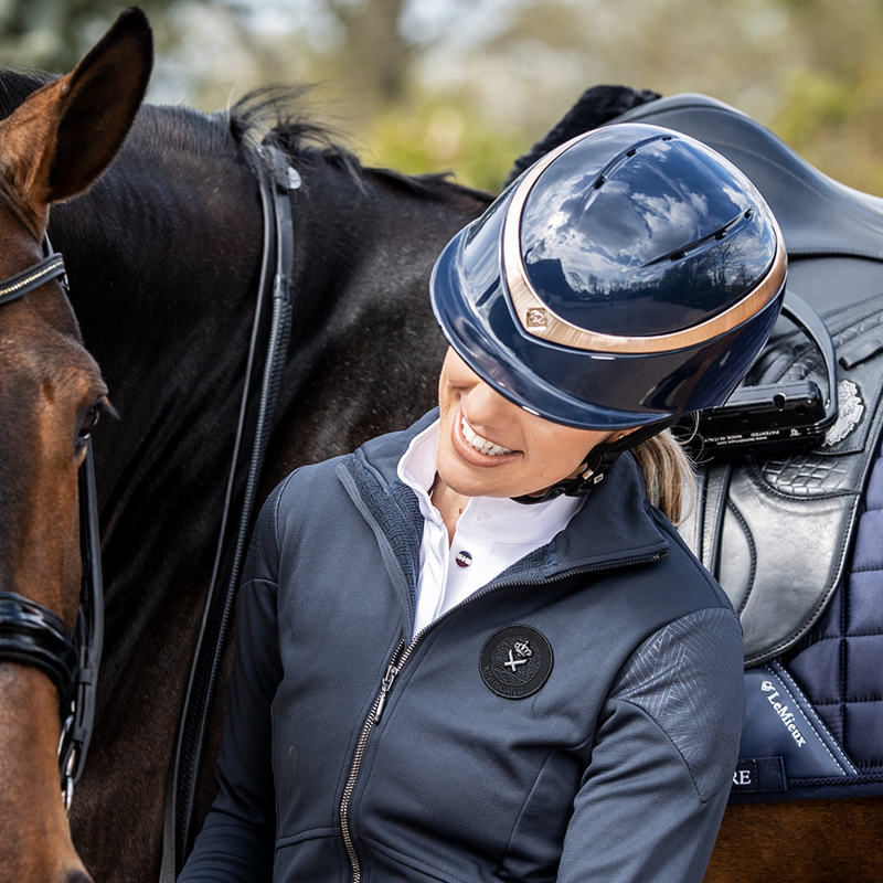 Charles Owen Halo Gloss Riding Hat - Navy/Rose Gold-3