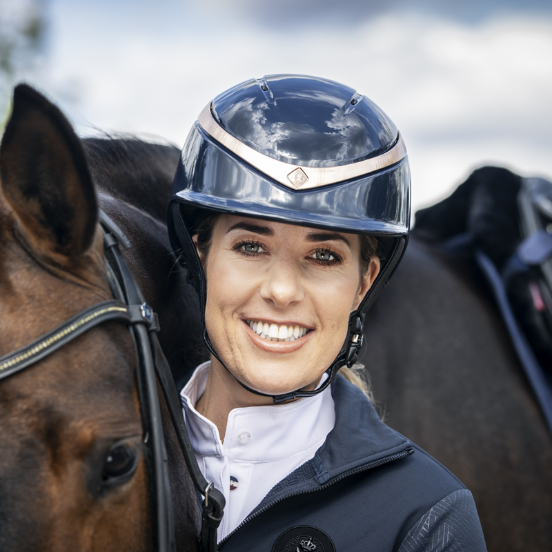 Charles Owen Halo Gloss Riding Hat - Navy/Rose Gold-1
