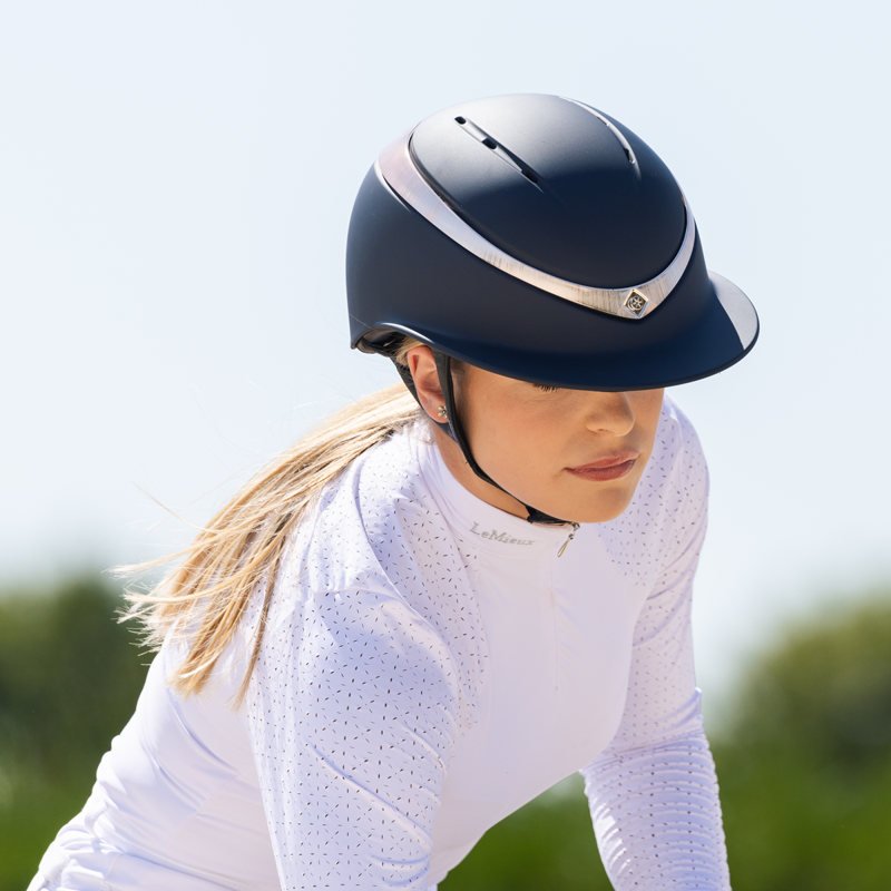 Charles Owen Halo Luxe Riding Hat With MIPS - Navy/Platinum-2