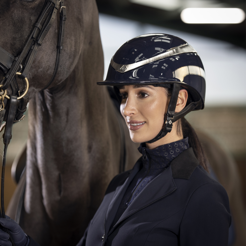 Charles Owen Halo Gloss Riding Hat - Navy/Platinum-1