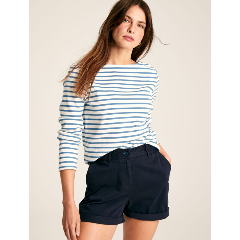 Joules New Harbour Ladies Relaxed Fit Jersey Top - Cream Blue Stripe-1