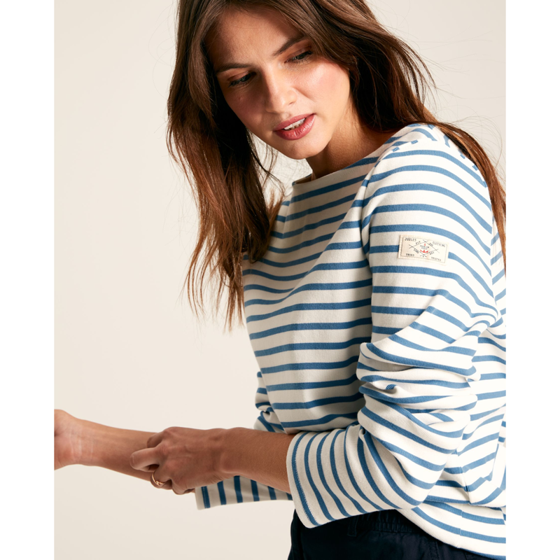 Joules New Harbour Ladies Relaxed Fit Jersey Top - Cream Blue Stripe-4
