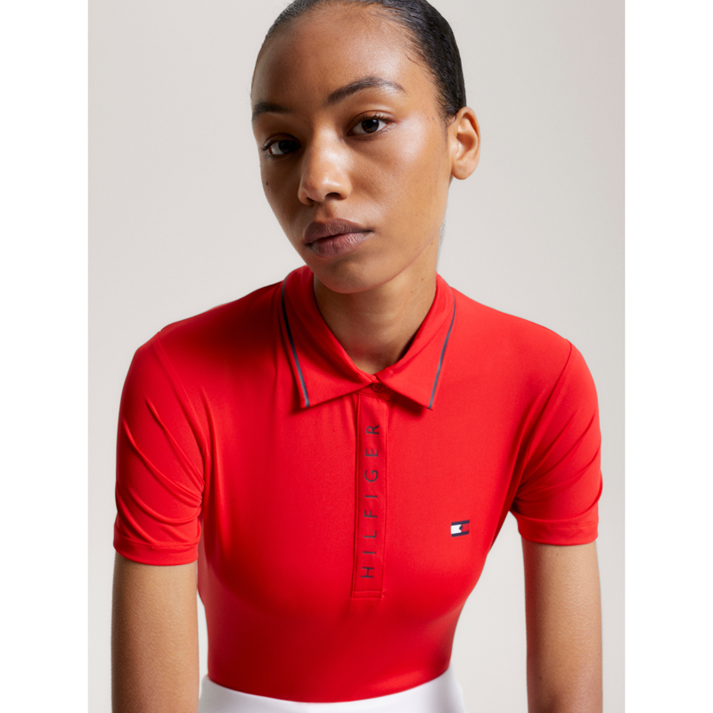 Tommy Hilfiger Women's Harlem Short Sleeve Logo Polo Shirt  - Fierce Red-4